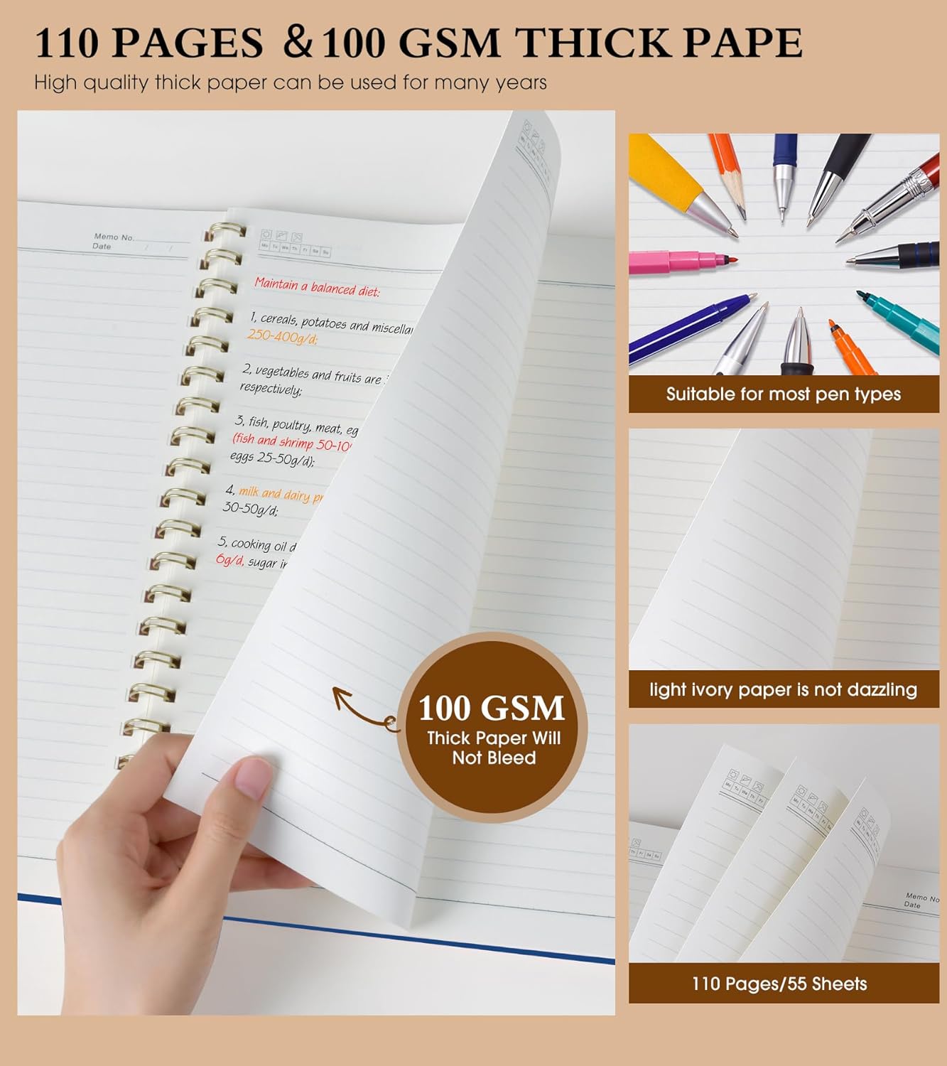 Spiral Notebook Journal 8.5” x 11”, A4 Large Pink Notebooks for Women Men, College Ruled Lined Journal, 100 GSM Paper, Plastic Hardcover Spiral Bound Journals for Work School Note Taking Business