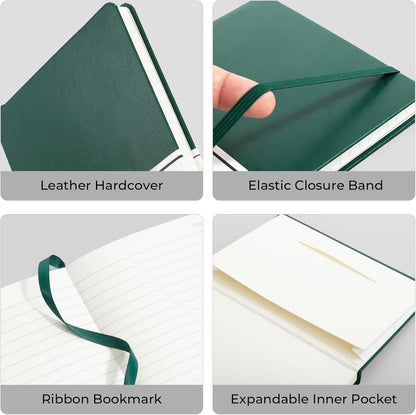 M&G Dotted Journal Notebook, 160 Pages, A5 Medium Size 5.6" x 8" for Men Women, 100GSM Thick College Ruled Paper Bullet Journal for Note Taking, Work & Office, Leather Hardcover, Green