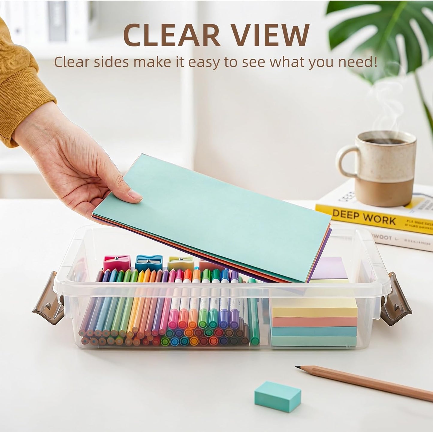 Citylife 3 PCS Plastic Storage Bins with Latching Lids Portable Project Case Clear File Box Stackable Storage Containers for Organizing A4 Paper, Photo, Document, Scrapbook