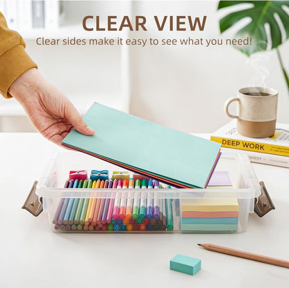 Citylife 3 PCS Plastic Storage Bins with Latching Lids Portable Project Case Clear File Box Stackable Storage Containers for Organizing A4 Paper, Photo, Document, Scrapbook