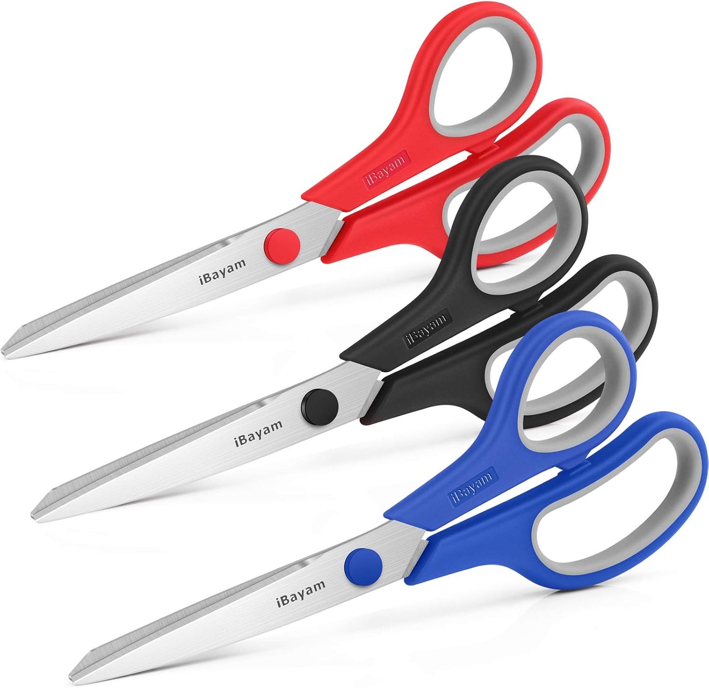 Scissors, iBayam 8" All Purpose Scissors Bulk 3-Pack, Ultra Sharp 2.5mm Thick Blade Shears Comfort-Grip for Aesthetic Fun Cute School Office Teacher Desk Crafts and Art Supplies Accessories Essential