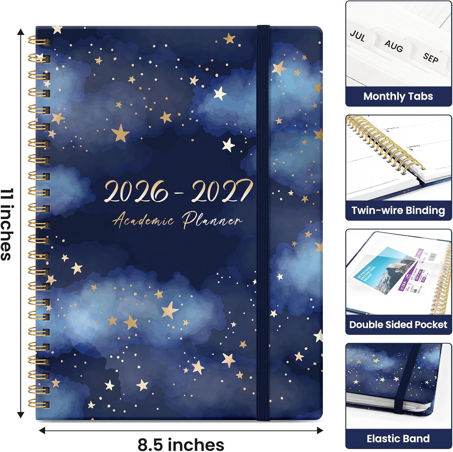 Planner 2026-2027, Academic Year Monthly and Weekly Calendar Planner, Jul 2026 - Jun 2027, Hardcover Teacher Student Planning Agenda book with Tabs, Perfect for School Office Supplies, 6.3" x 8.5" - Wildflowers