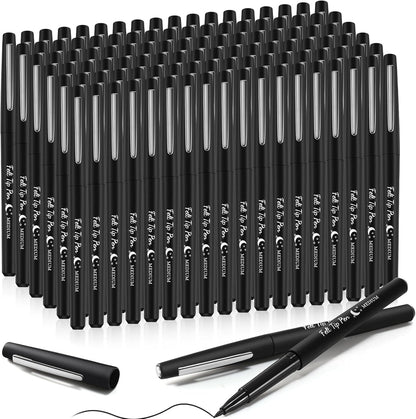 Fuyoooo 150 Pcs Black Felt Tip Pens Bulk 0.7mm Medium Point Felt Pens Journal Planner Markers Pen for Journaling, Writing, Note Taking Art Office Supplies