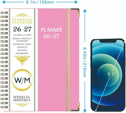 Weekly and Monthly Planner 2026-2027, Jul 2026-Jun 2027, A5 Spiral Notebook with Monthly Tabs, Holidays, Contacts, Black