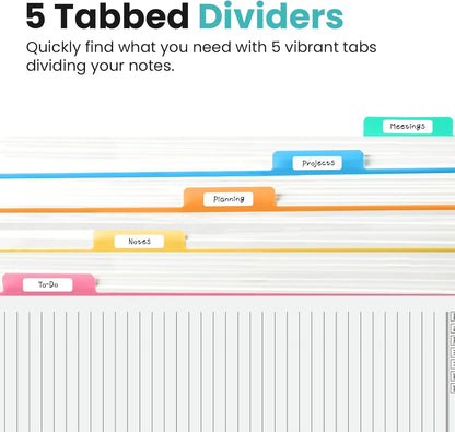 Hardcover Spiral Journal Notebooks for Work With Removable Dividers & Tabs, 8.5"x11" 5 Subject Notebook for Note Taking & Organizer, A4 College Ruled Lined Journal for Women & Writing, Aquamarine, 280 Pages