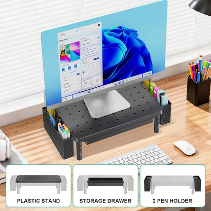 WALI Computer Monitor Stand for Desk, Adjustable Laptop Riser, Desk Monitor Stand Underneath Storage for Office, School Supplies (PTT001-B), 1 Pack, Black