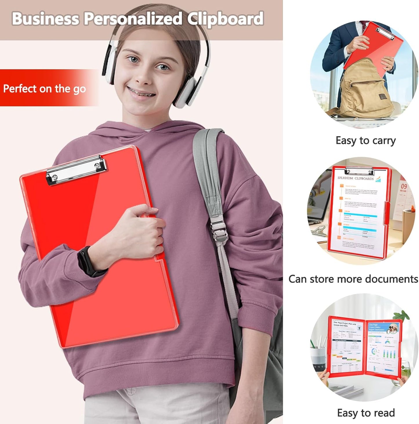 SFLHHDM Clipboard with Storage,Heavy Duty Clip Boards 8.5x11 with 2 Storage Case,Clear Visible Panel Storage Clipboards,Side Opening Nursing Clipboard Folder for Office Supplies-Light Purple