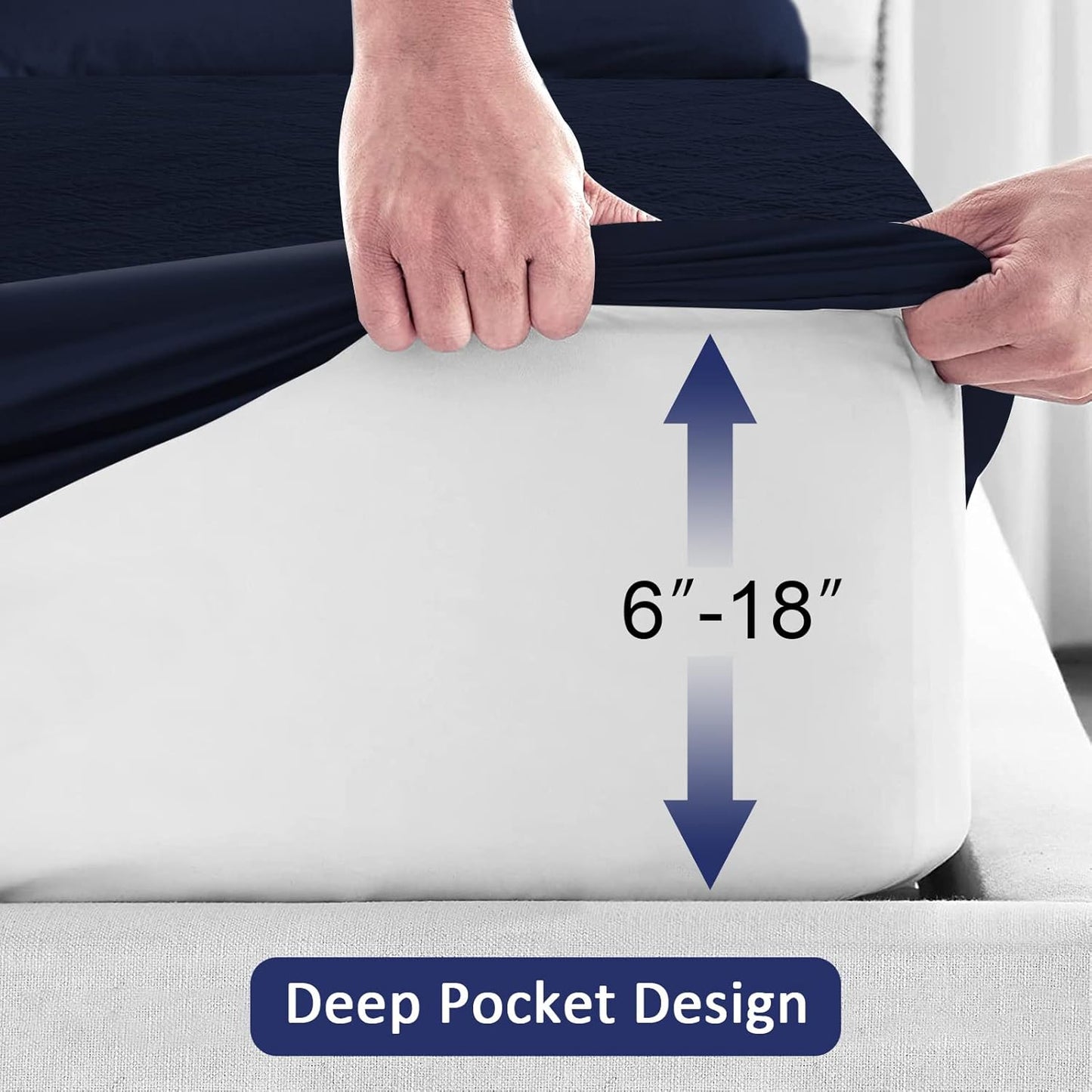 Sufdari Mattress Protector,Waterproof 18" Deep Pocket Mattress Cover Fitted Sheet Style with Elastic Rubber Band,Washable and Easy Care-Black,Queen