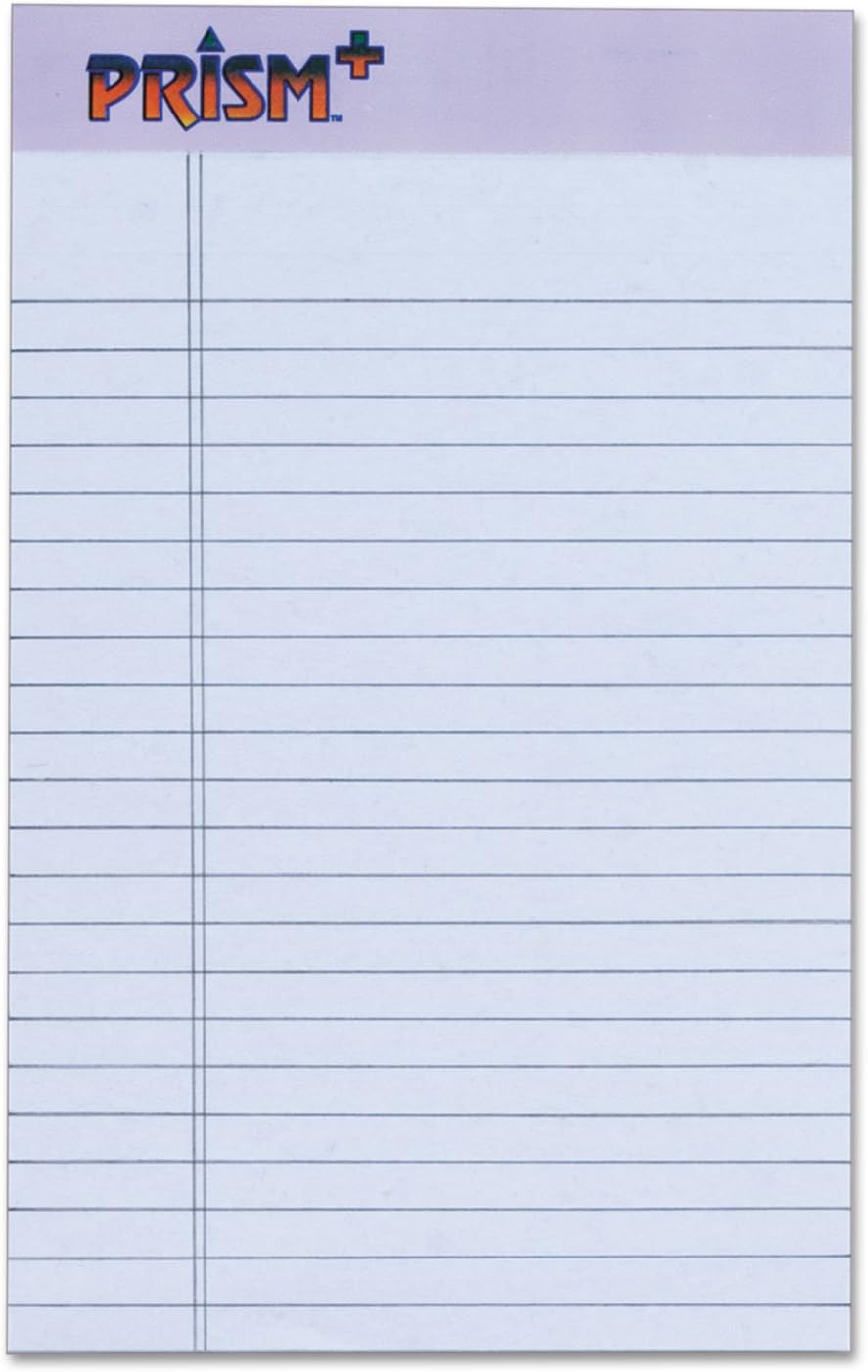 TOPS Prism+ Writing Pads, 5x 8, Perforated, Jr. Legal Ruled, Narrow 1/4 Spacing, Orchid, 50 Sheets, 12 Pack (63040)