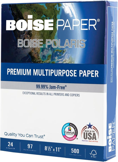 Boise Paper Premium Multipurpose Copy Paper | 8.5" x 11" Letter | 97 Bright White, 24 lb. | 10 Ream Carton (5,000 Sheets)
