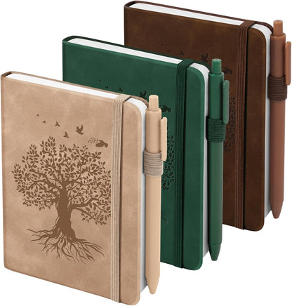 3 Pack Pocket Journaling Notebooks, A6 Small Notebook For Note Taking Journaling Notebooks Journals For Writing Mini Note Pads With Pen Holder 120 Pages 100 GSM Thick Paper(Nude, Brown, Forest Green)
