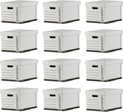 Universal Basic-Duty Economy Record Storage Boxes, 10 Pack, Letter/Legal Files, 12" x 15" x 10", White,