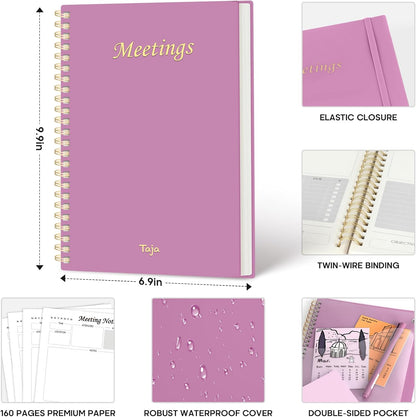 Taja Meeting Notebook for Work Organization - Work Planner Notebook with Action Items, Agenda Planner for Note Taking, 160 Pages (6.9" X 9.9") Project Organizer for Men & Women - Blue