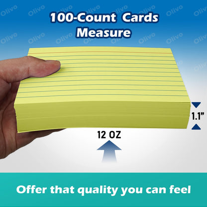 Index Cards 4x6 Lined Ruled Flash Note Cards 4" x 6", White, 100 Count, 220 GSM Heavy Weight
