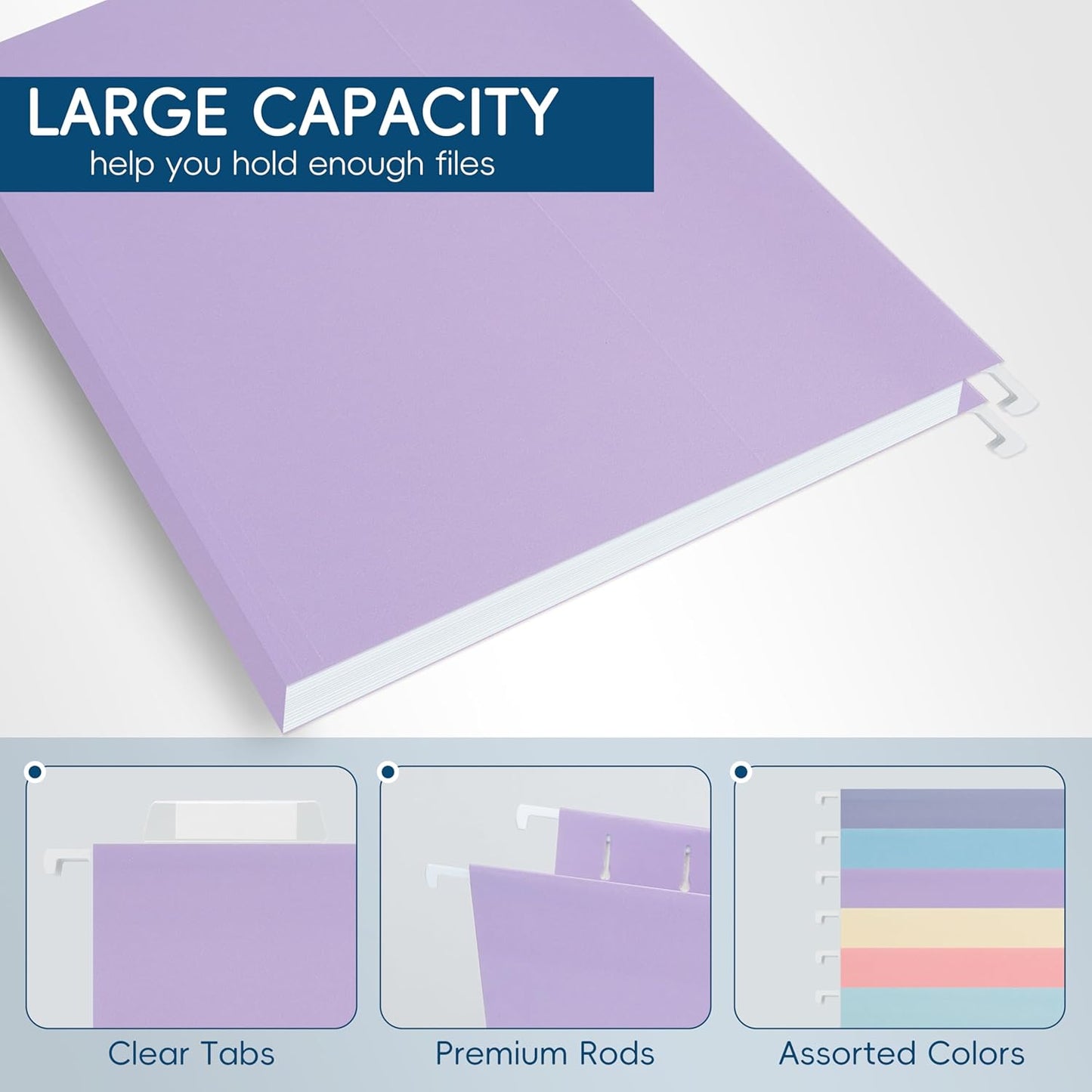 Blue Hanging File Folders,25 Pack Letter Size File Folders with 1/5-cut Tabs,Office Essentials for Filing Cabinet & Desk Storage