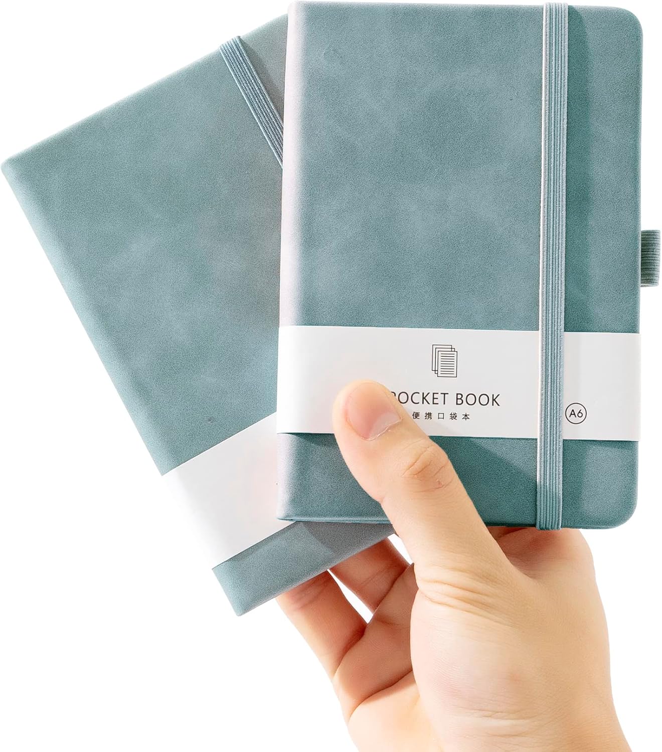2Pack Pocket Notebook Small Notebook Journal Notebook 4 inches x 5.7 inches 200 Pages Leather Cover With Pen Holder Page Marker Ribbons(Black)