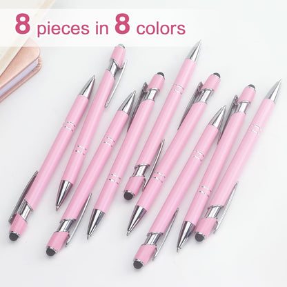 Bribobo 8 Pack Ballpoint Pen 2-in-1 Stylus Retractable Ballpoint Pen with Stylus tip, Metal Stylus Pen for Touch Screens, 1.0 mm Black Ink