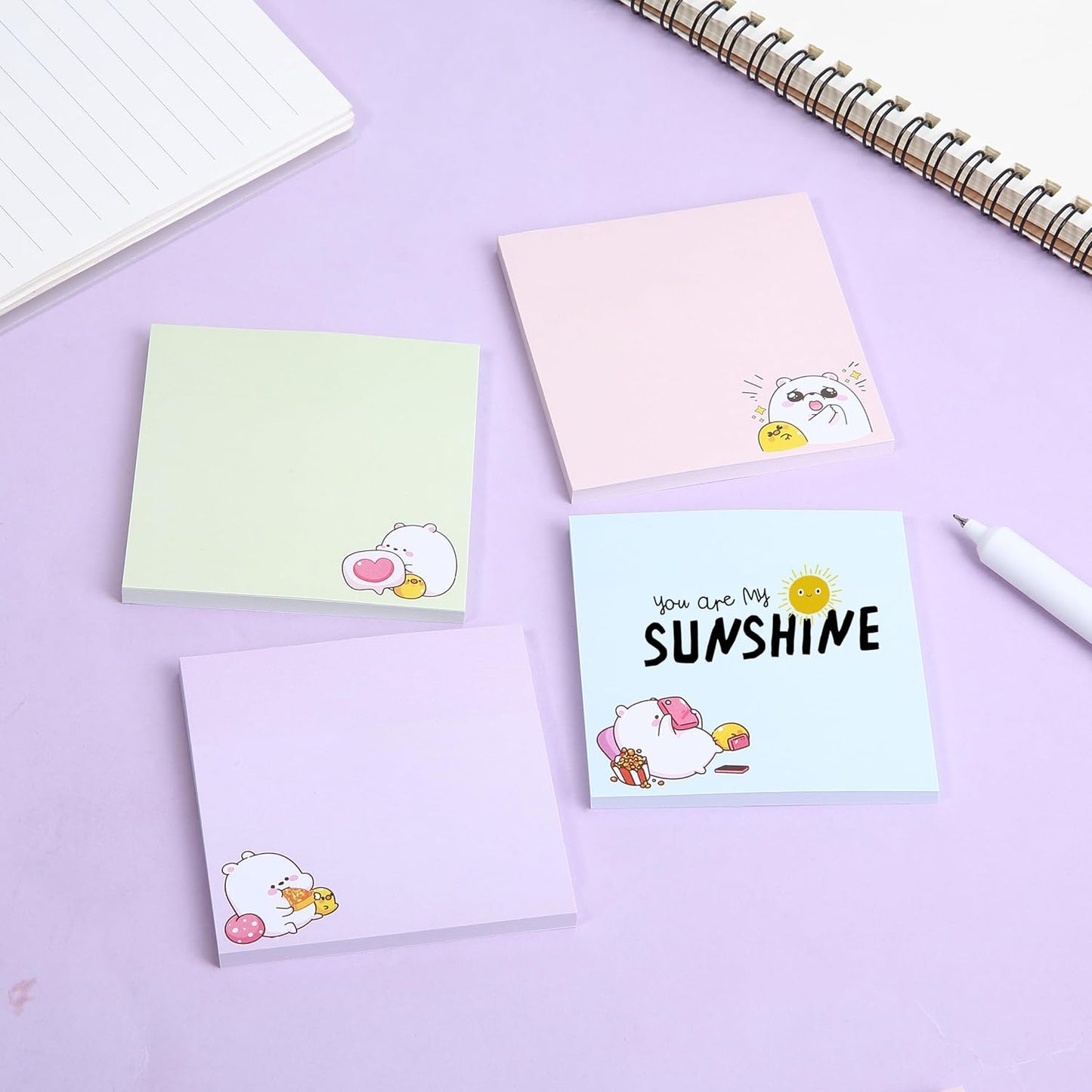 Mr. Pen- Aesthetic Sticky Notes, 3"x3", 8 Pads, 400 Sheets, 4 Designs, Cute Bear Sticky Notes, Self-Stick Note Pads Aesthetic, Perfect for Office, School, Home, Study & Organization