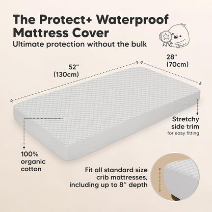 2-Pack Waterproof Crib Mattress Protector Cover Fitted - Quiet Baby Crib Mattress Pad Sheets, 52" x 28" Soft Quilted Cotton Baby Sheet, Machine Washable, Easy Fit, Durable (Soft White/Mavy)