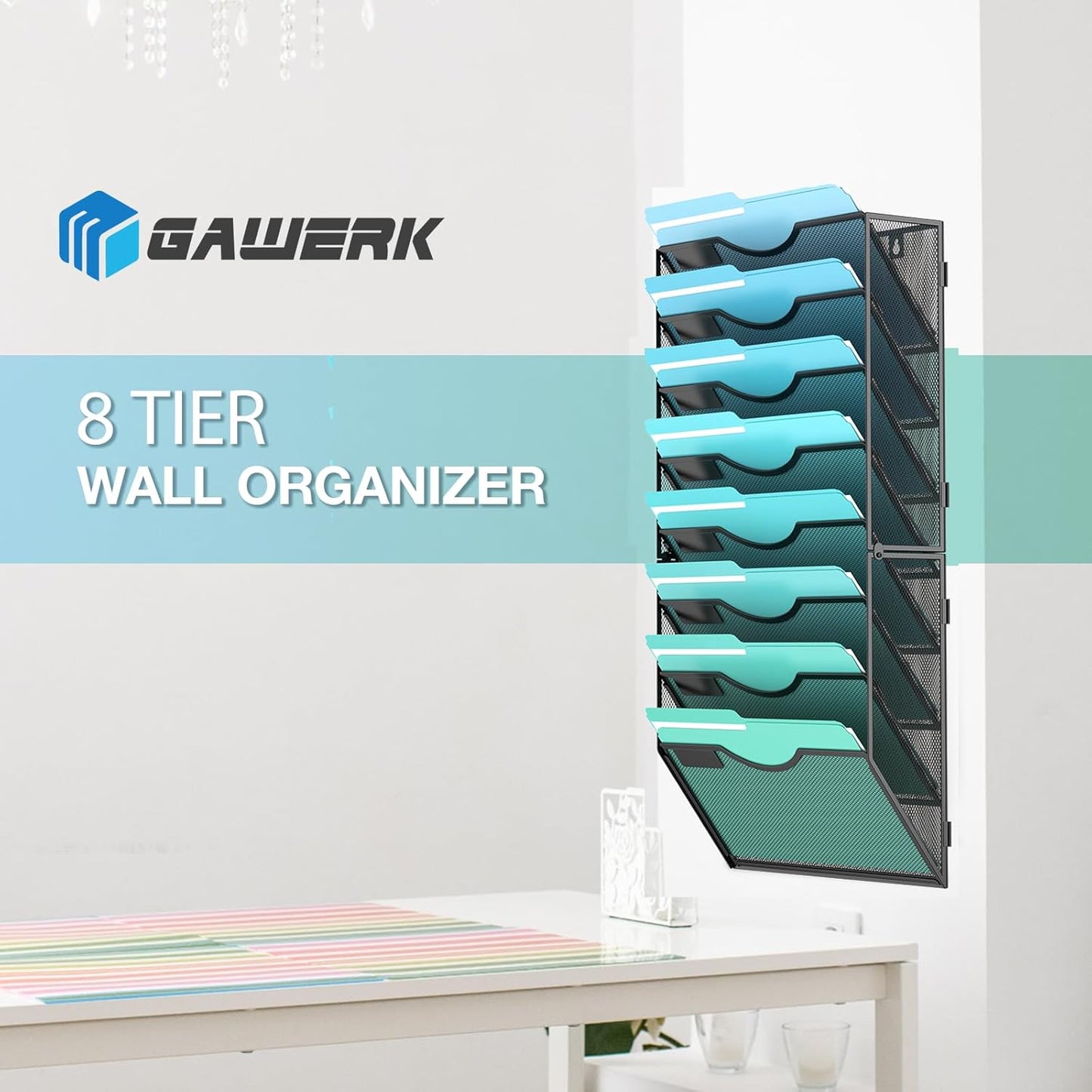 Gawerk 10-Tier Wall File Organizer Hanging Wall File Holder Wall Mount Paper Folder Organize, Mesh Magazine Document Mail Organizer Wall Organizer for Office School Home, Black
