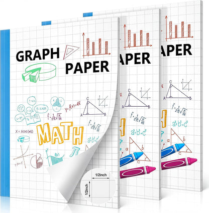Ctosree 3 Pcs Graph Paper for Kids 1/2 Inch Squares Math Graph Paper Composition Notebook 8.5 x 11 Inches Quad Ruled Grid Notebook for Kids School Supplies