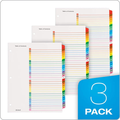 Oxford Binder Dividers, 12 Tabs, Numbered 1–12, 3 Pack, Customizable Table of Contents Page, Reversible Multicolor Tabs, 3-Hole Punched for Binders