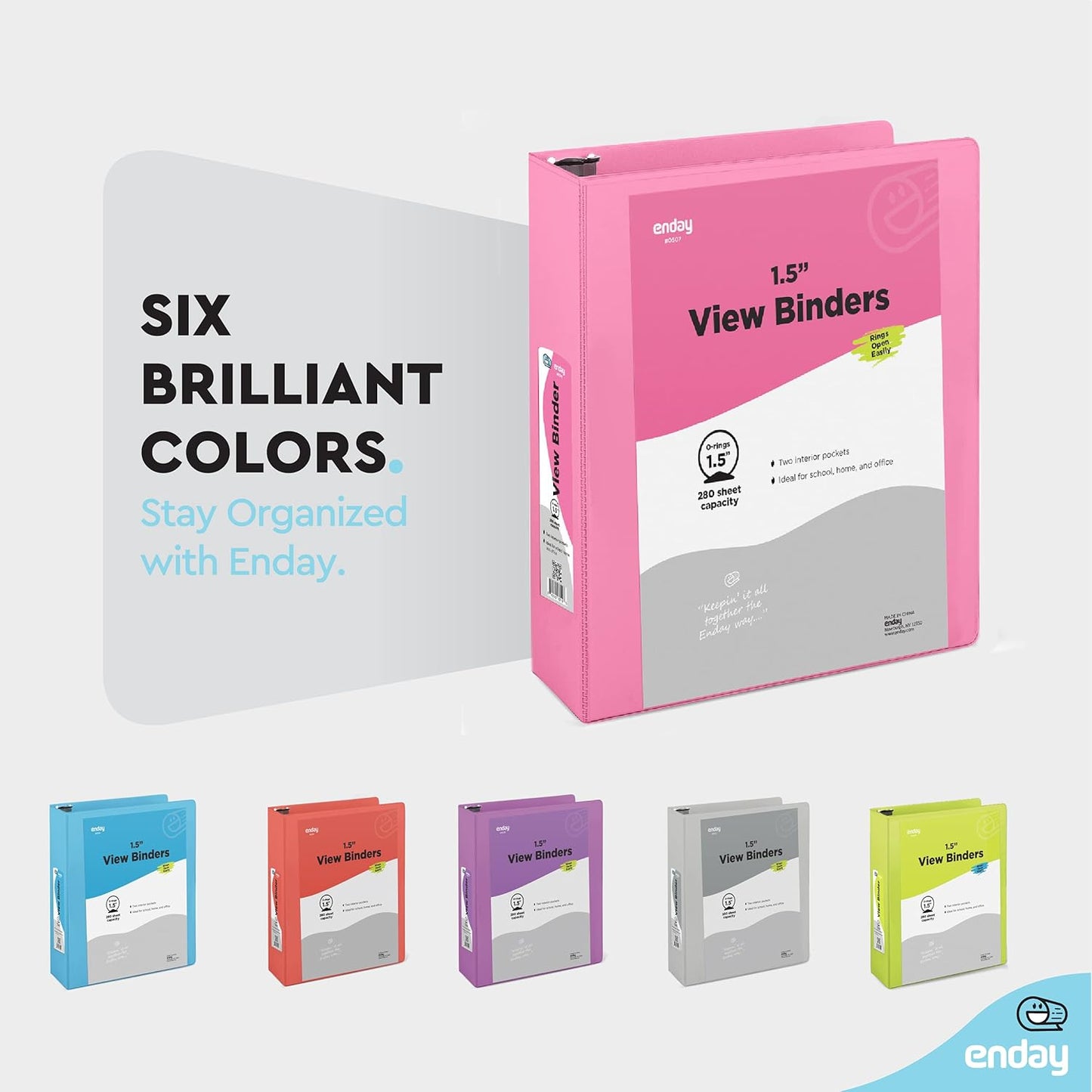 Enday 1 Inch Binder (6 Pack - Grey) 3 Ring Binder 1 inch with Clear View Cover and 2 Inside Pocket - for Letter Size 8.5 x 11'' Paper, Ideal for School Supplies, Office, and Home