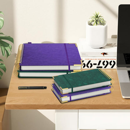 A5 Top Spiral Notebook, Large Leather Hardcover Top Bound Steno Pads, 240 Pages 100 gsm Thick Lined Paper Left Handed Notebook Journal for Work, School, Meeting Writing - Brown, 5.9" x 8.5"