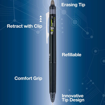 PILOT FriXion Synergy Clicker Erasable, Refillable & Retractable Gel Ink Pens, 0.5mm Extra Fine Point, Black Ink, 5-Pack