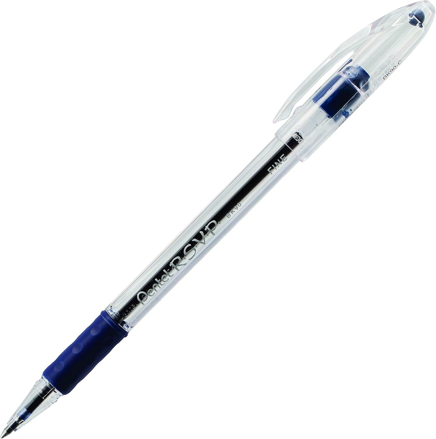Pentel RSVP Ballpoint Pen, Fine Line, (0.7mm), Black Ink (BK90-A) (Pack of 1, 12 Count Total)