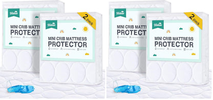 Crib Mattress Protector Sheets Waterproof 2 Pack, Quilted Crib Mattress Pad Cover Fitted Fits for Toddler Bed Mattress, White, 52” x 28”