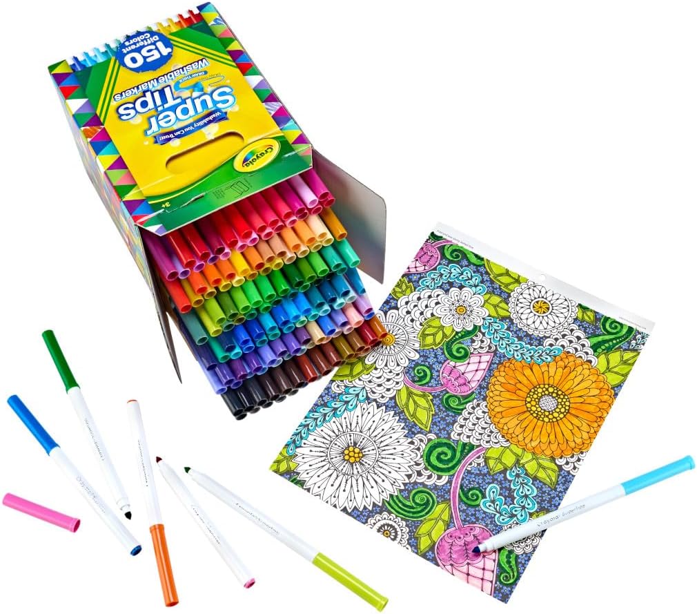 Crayola Super Tips Marker Set (100ct), Fine Point Washable Markers, Drawing Markers for Kids & Adults, Create Thick & Thin Lines, Art Supplies, Ages 3+