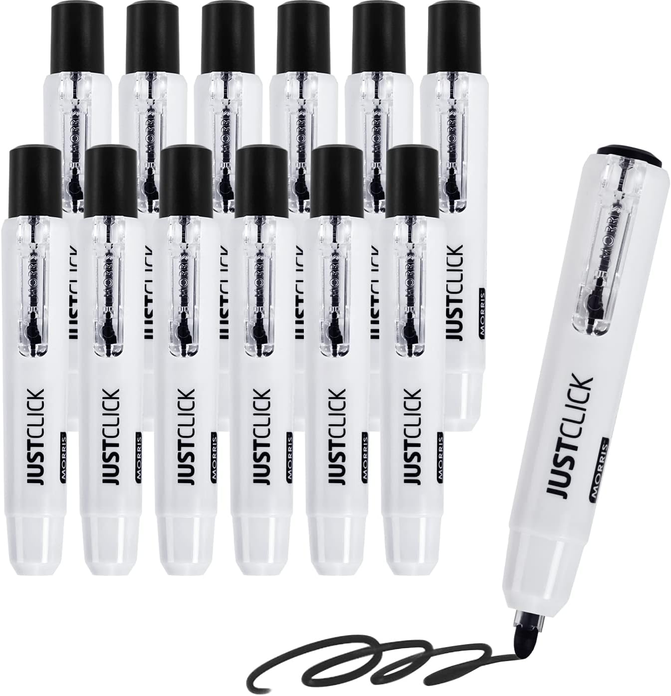 carrotez Retractable Dry Erase Markers, Click Dry Erase Whiteboard Markers, Bullet Tip, Thick Barrel, 12 Count, Black