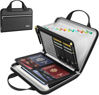 Tamfile Fireproof Accordion File Organizer with Handle, 13 Pocket Transparent Expanding File Folder with Zipper & Labels, File Folder with Multi-Pockets Paper Organizer Folder for Letter A4 Files