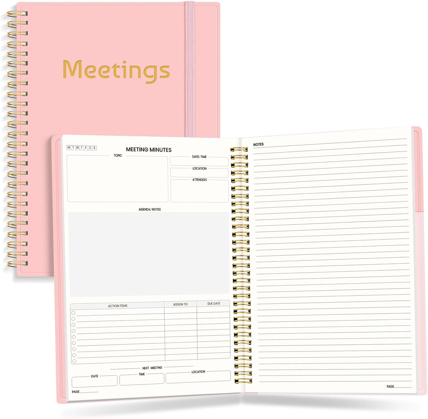 SUNEE Half Meeting Half Note 7"x10" Notebook for Work – 140 Pages, B5 Size Project Planner for Women&Men, Minutes Organizer for Meeting Notes, Ideas for Office/Business, PVC Waterproof Cover, Black