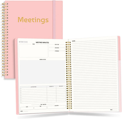 SUNEE Half Meeting Half Note 7"x10" Notebook for Work – 140 Pages, B5 Size Project Planner for Women&Men, Minutes Organizer for Meeting Notes, Ideas for Office/Business, PVC Waterproof Cover, Black
