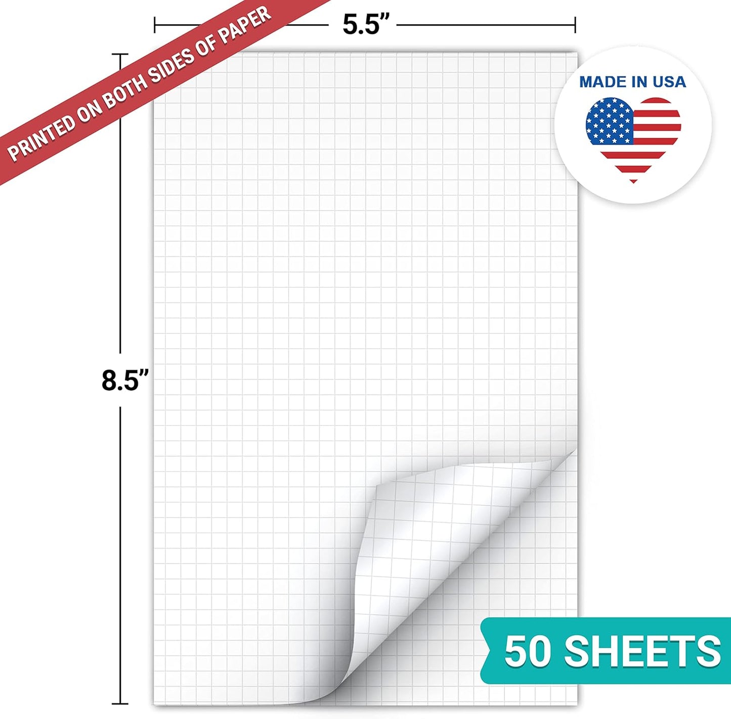 321Done Graph Paper Notepad - 50 Sheets (5.5" x 8.5") - 0.20" Grid Planning Note Pad - Thick Premium Paper - Made in USA - Plain White