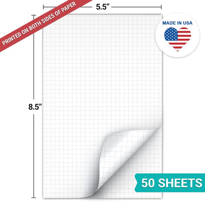 321Done Graph Paper Notepad - 50 Sheets (5.5" x 8.5") - 0.20" Grid Planning Note Pad - Thick Premium Paper - Made in USA - Plain White