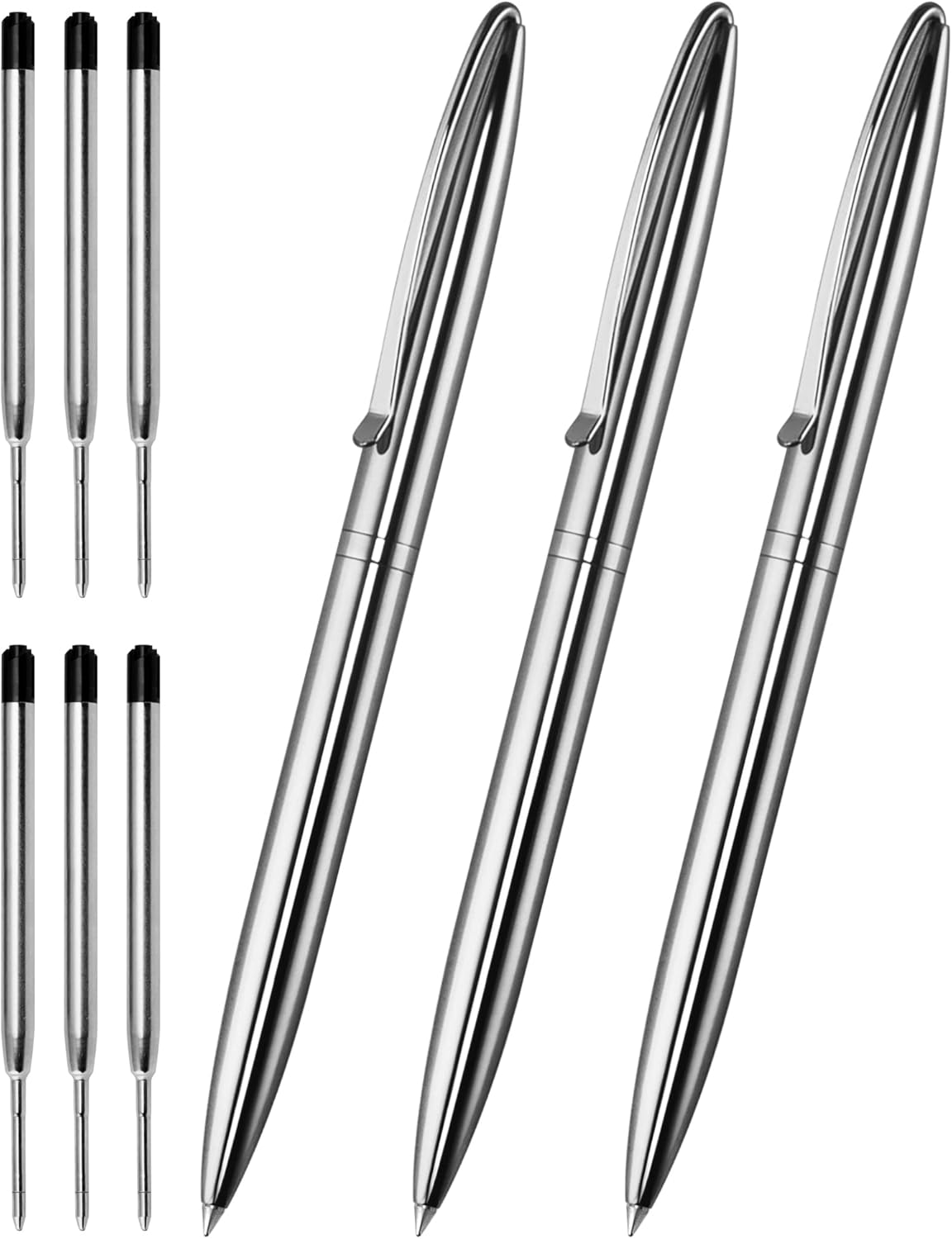 Cambond Slim Ballpoint Pens Bulk - Black Ink 1.0mm Medium Point Retractable Metal Pen for Police Uniform, Flight Attendant & Office, 10 Pack (Black Barrel)