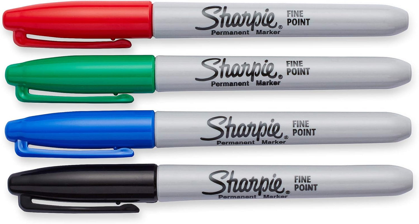 Sharpie Permanent Markers | Fine Point for Bold Details | BlackBlueRed and Green Ink Colours | 4 Marker Pens