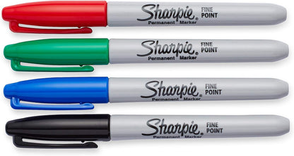 Sharpie Permanent Markers | Fine Point for Bold Details | BlackBlueRed and Green Ink Colours | 4 Marker Pens