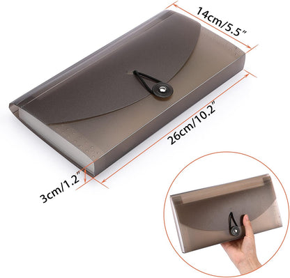BTSKY 13 Pockets Expanding Check Bill File Folder-Hand-held Small Accordion File Folder Expandable Card Ticket Holder Plastic Business Document Organizer Wallet Case New Grey
