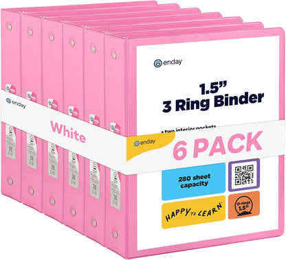 Enday 1 Inch Binder (6 Pack - Grey) 3 Ring Binder 1 inch with Clear View Cover and 2 Inside Pocket - for Letter Size 8.5 x 11'' Paper, Ideal for School Supplies, Office, and Home
