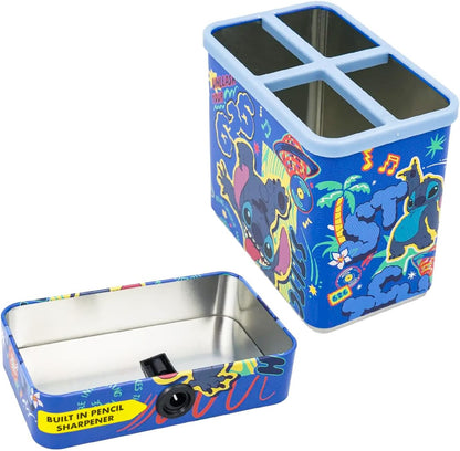 Disney Stitch Pencil Holder Set - Bundle of Disney Desk Organizer, Pencil Sharpener, Stickers | Lilo & Stitch Desktop School Stationery Supplies Pack