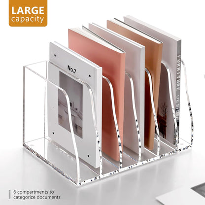SANRUI Desk Organizer Clear Acrylic Desk Magazine File Holder with 3 Vertical Sections Magazine Rack File Organizer for Office, Home, School
