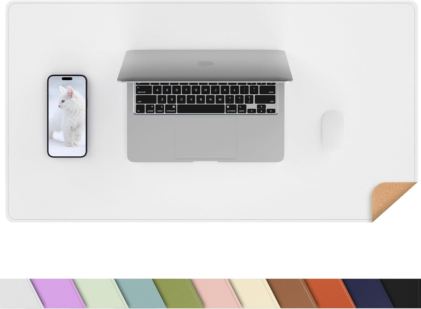 Large Desk Mat 47.2" x 17" Leather Desk Pad Protector with Natural Cork & PU Leather, Non-Slip Office Desk Mat, Large Mouse Pad, Waterproof Desk Blotter pad for Office&Home(Black)