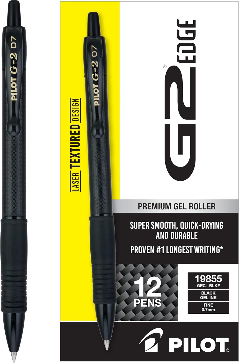 Pilot, G2 Edge Premium Gel Roller Pens, Fine Point 0.7 mm, Black, Pack of 8