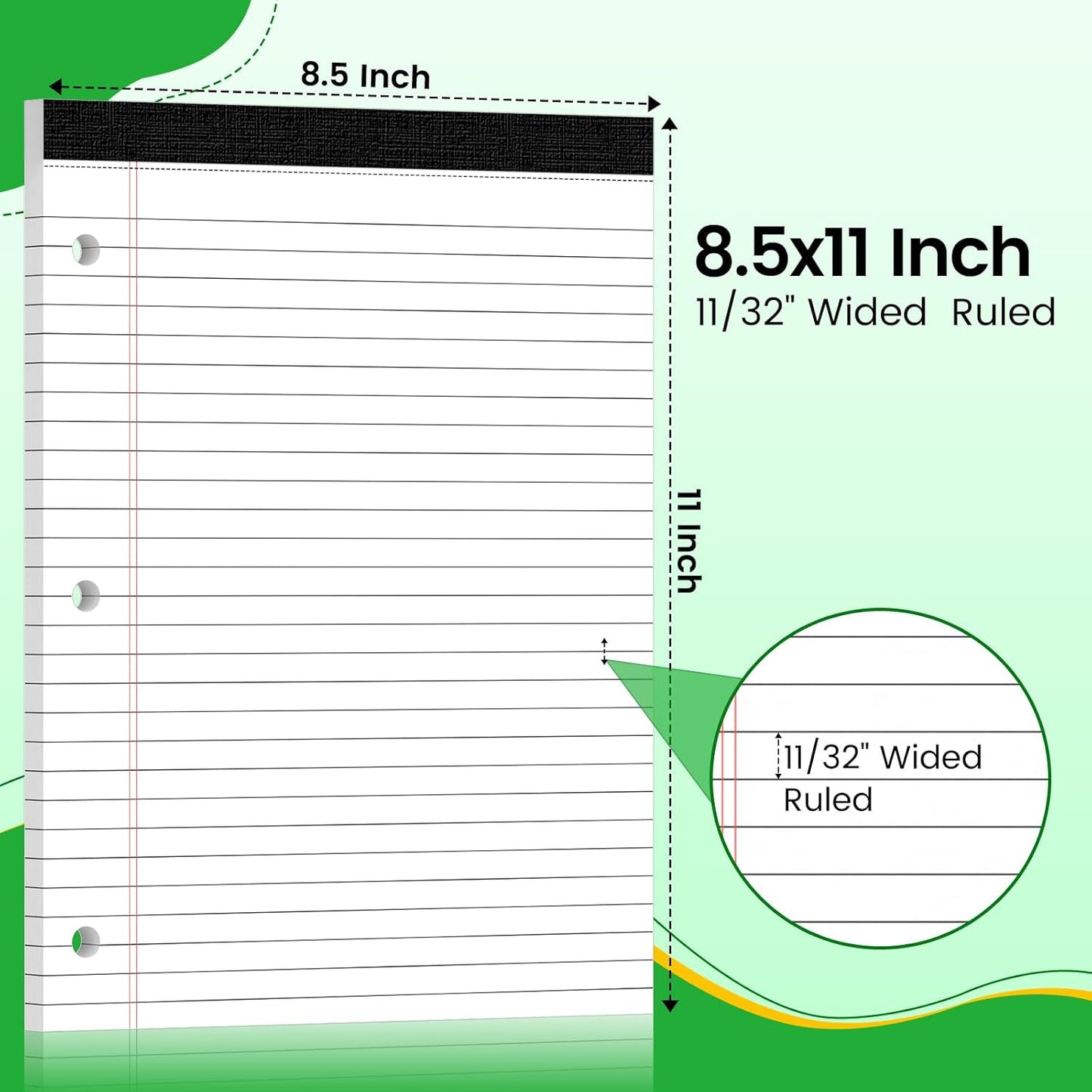 3 Hole Legal Pad 8.5 x 11, 3 Pack White Note Pads, Notebook Paper Wide Ruled, Writing Paper Pads, Notepads with Binder Holes, Lined Paper 8.5x11, Ideal for School, Home, Office, 30 Sheets/Pack