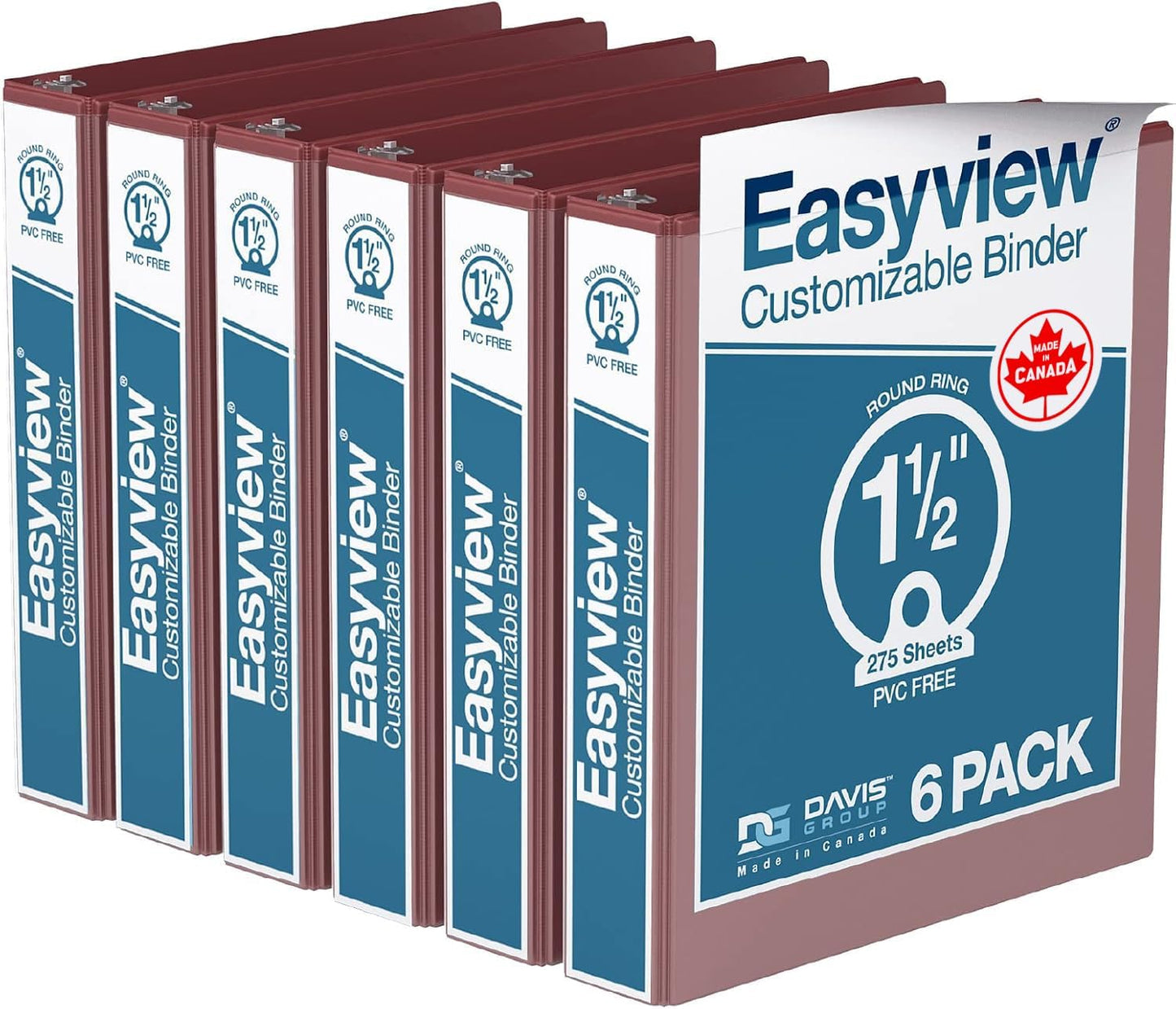 Easyview Premium 3-Ring Binders with Clear-View Covers and Round Rings, Binders for School or Office, 1 Inch, Pack of 6, Navy Blue