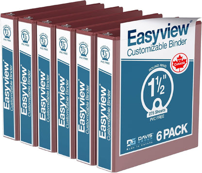 Easyview Premium 3-Ring Binders with Clear-View Covers and Round Rings, Binders for School or Office, 1 Inch, Pack of 6, Navy Blue